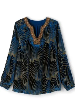Soft Surroundings Adrienne Embroidered Velvet Tunic- Tops