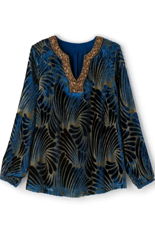 Soft Surroundings Adrienne Embroidered Velvet Tunic- Tops