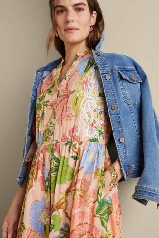 Soft Surroundings Bellicia Embroidered Midi Dress- Dresses