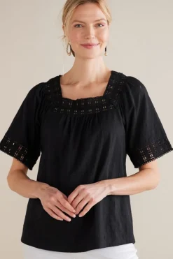 Soft Surroundings Brianna Crochet Knit Tee- Tops