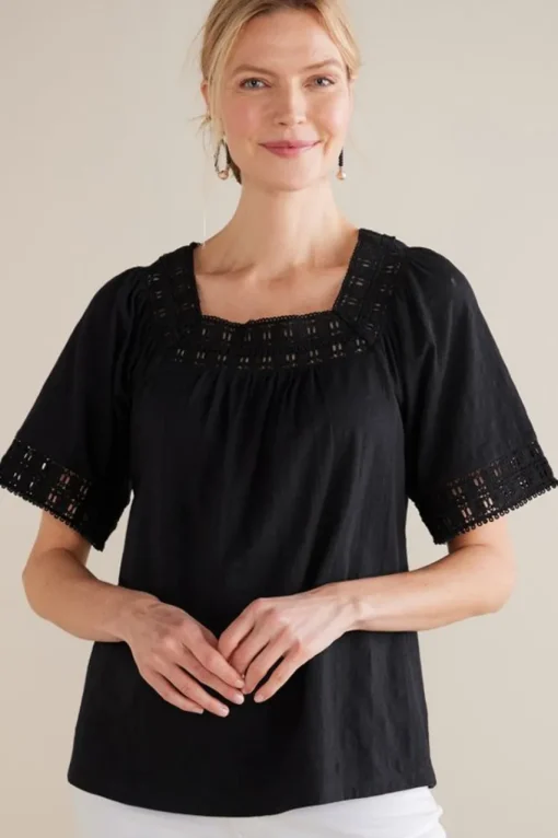 Soft Surroundings Brianna Crochet Knit Tee- Tops
