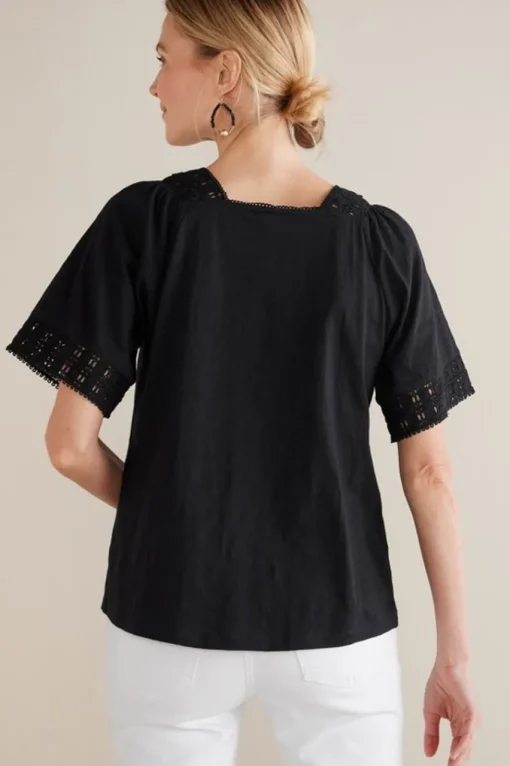 Soft Surroundings Brianna Crochet Knit Tee- Tops