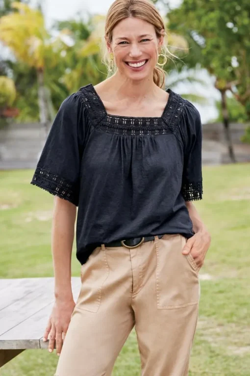 Soft Surroundings Brianna Crochet Knit Tee- Tops