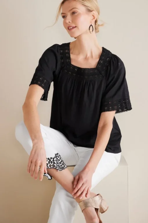 Soft Surroundings Brianna Crochet Knit Tee- Tops