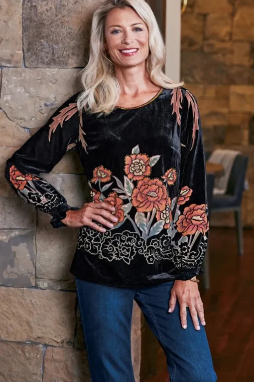 Soft Surroundings Brielle Velvet Top- Tops