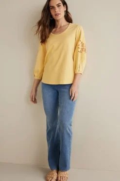 Soft Surroundings Charmaine Embroidered French Terry Top- Tops