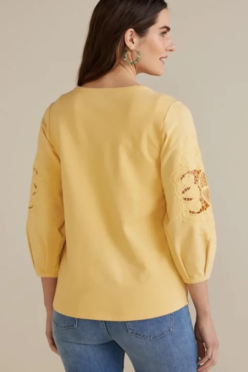 Soft Surroundings Charmaine Embroidered French Terry Top- Tops