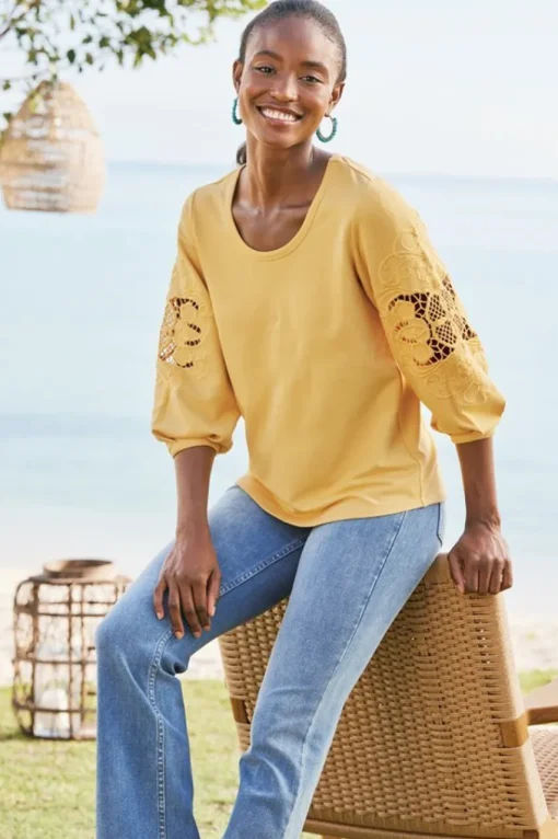 Soft Surroundings Charmaine Embroidered French Terry Top- Tops