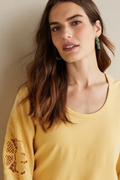 Soft Surroundings Charmaine Embroidered French Terry Top- Tops