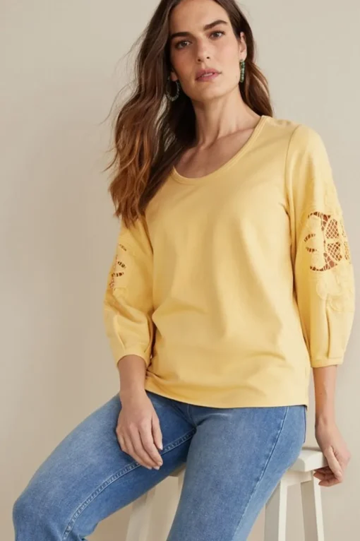 Soft Surroundings Charmaine Embroidered French Terry Top- Tops