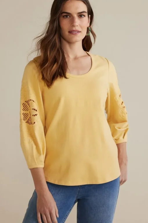 Soft Surroundings Charmaine Embroidered French Terry Top- Tops