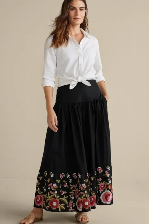 Soft Surroundings Cindi Embroidered Maxi Skirt- Skirts