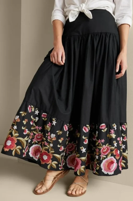 Soft Surroundings Cindi Embroidered Maxi Skirt- Skirts