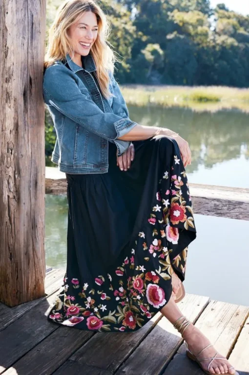 Soft Surroundings Cindi Embroidered Maxi Skirt- Skirts