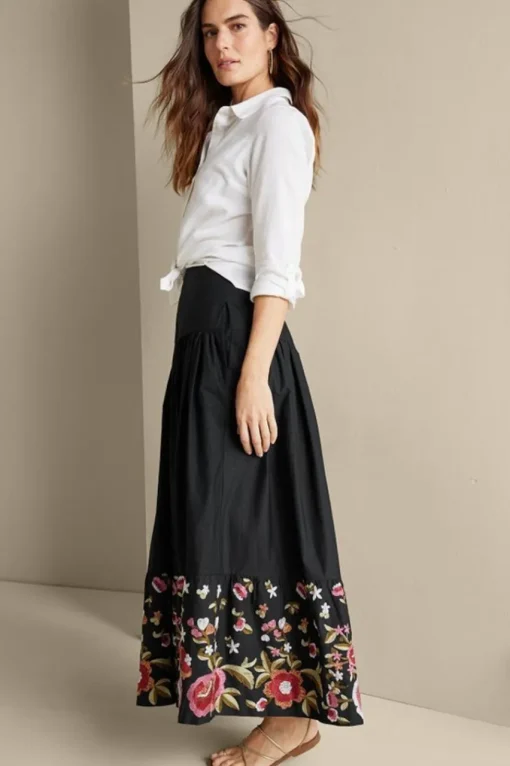 Soft Surroundings Cindi Embroidered Maxi Skirt- Skirts