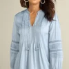 Soft Surroundings Connie Lace Trim Crepe Top- Tops