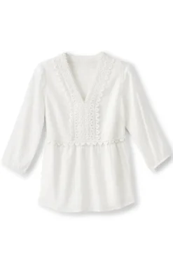 Soft Surroundings Elodie Windowpane Gauze Top- Tops