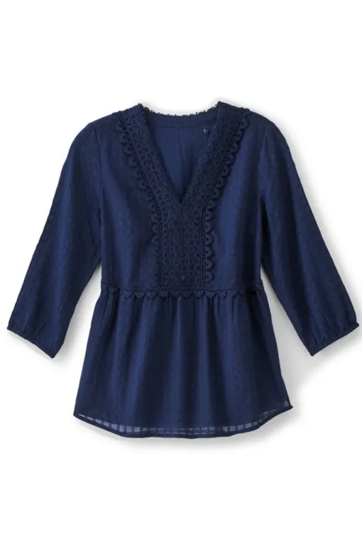 Soft Surroundings Elodie Windowpane Gauze Top- Tops