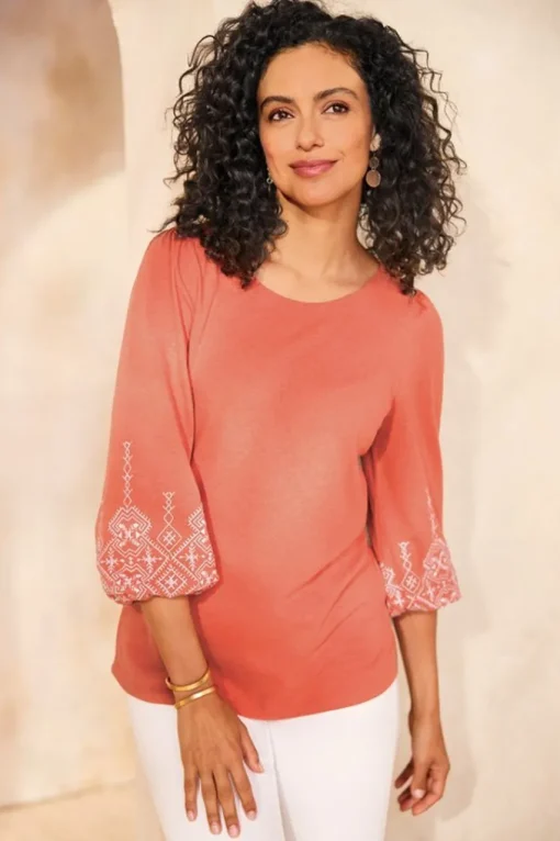 Soft Surroundings Embroidered Parisian Poet Top- Tops