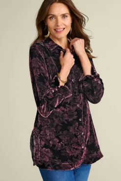 Soft Surroundings Icon Silk Velvet Poets Tunic Shirt- Tops