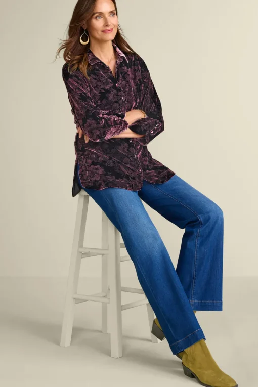 Soft Surroundings Icon Silk Velvet Poets Tunic Shirt- Tops