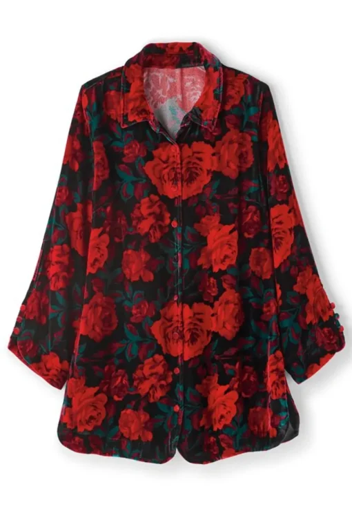 Soft Surroundings Icon Silk Velvet Poets Tunic Shirt- Tops