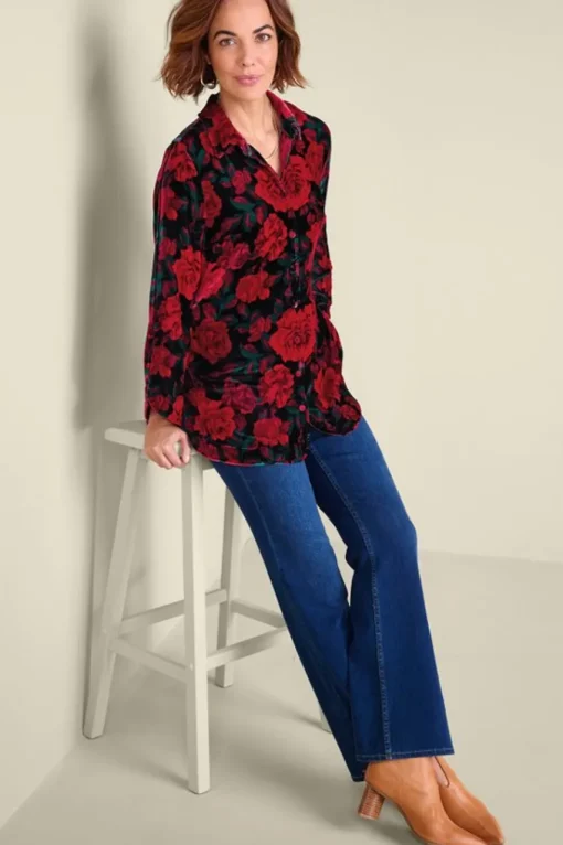 Soft Surroundings Icon Silk Velvet Poets Tunic Shirt- Tops