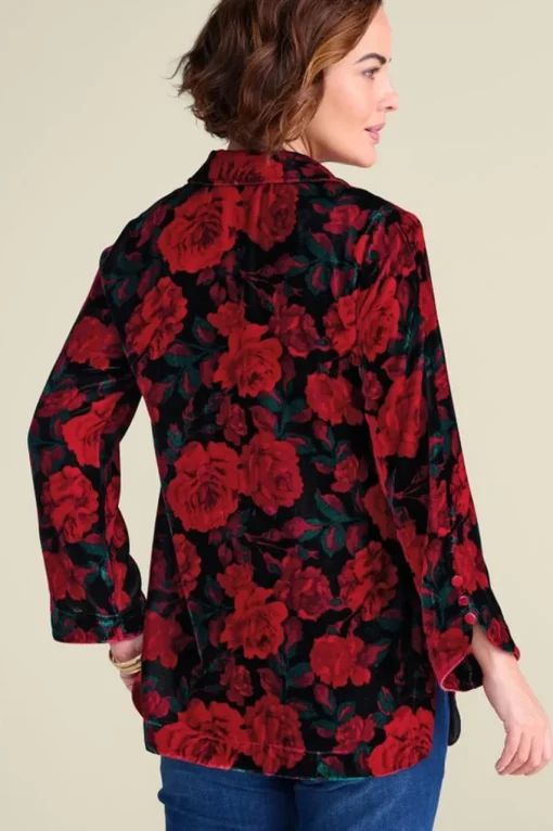 Soft Surroundings Icon Silk Velvet Poets Tunic Shirt- Tops