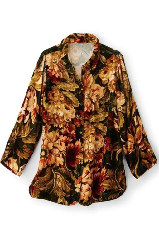 Soft Surroundings Icon Silk Velvet Poets Tunic Shirt- Tops