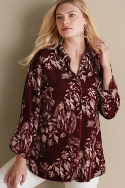 Soft Surroundings Icon Silk Velvet Poets Tunic Shirt- Tops