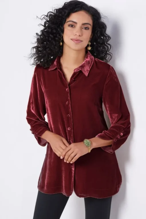 Soft Surroundings Icon Silk Velvet Poets Tunic Shirt- Tops