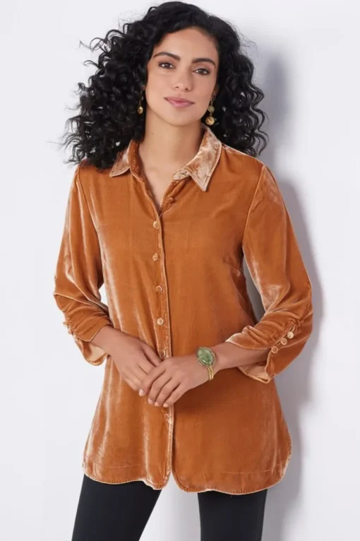 Soft Surroundings Icon Silk Velvet Poets Tunic Shirt- Tops