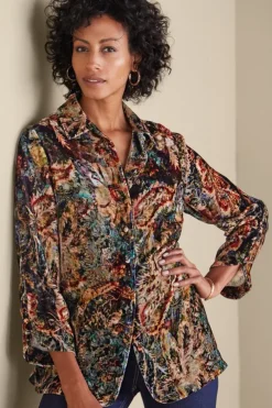 Soft Surroundings Icon Silk Velvet Poets Tunic Shirt- Tops