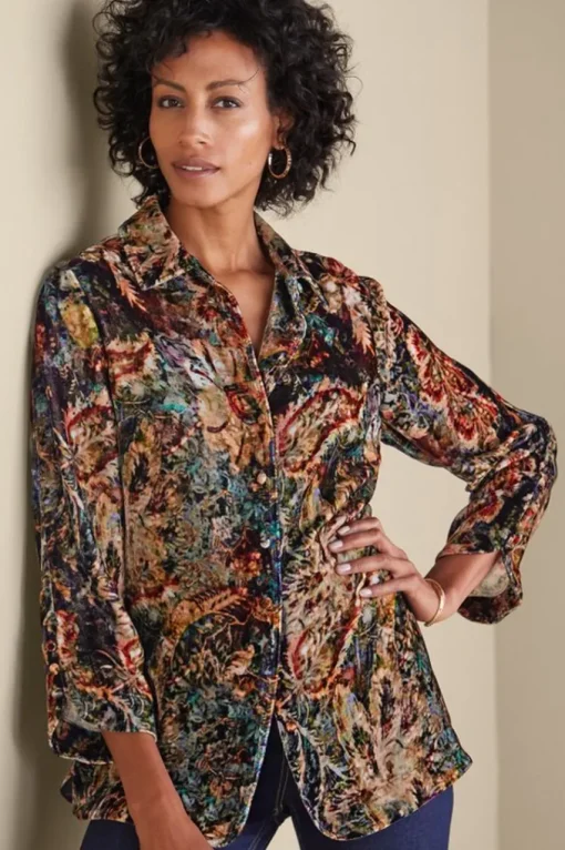 Soft Surroundings Icon Silk Velvet Poets Tunic Shirt- Tops