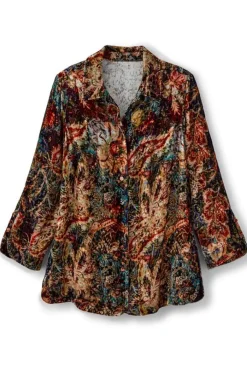 Soft Surroundings Icon Silk Velvet Poets Tunic Shirt- Tops