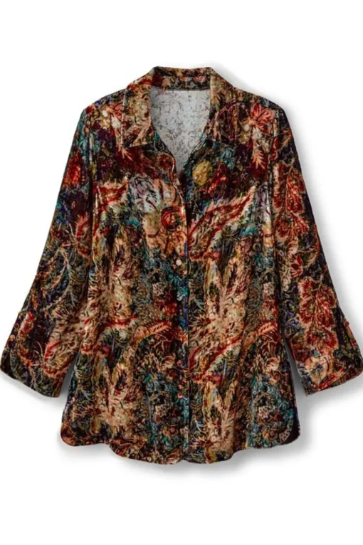 Soft Surroundings Icon Silk Velvet Poets Tunic Shirt- Tops