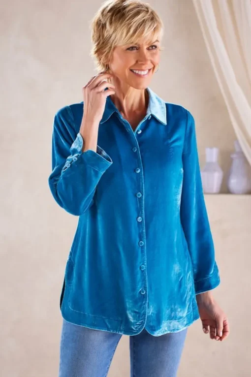 Soft Surroundings Icon Silk Velvet Poets Tunic Shirt- Tops