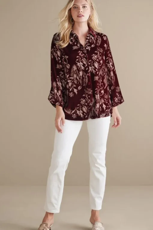 Soft Surroundings Icon Silk Velvet Poets Tunic Shirt- Tops