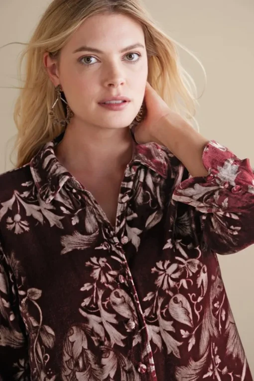 Soft Surroundings Icon Silk Velvet Poets Tunic Shirt- Tops