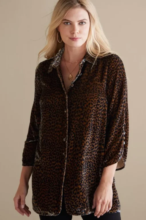 Soft Surroundings Icon Silk Velvet Poets Tunic Shirt- Tops