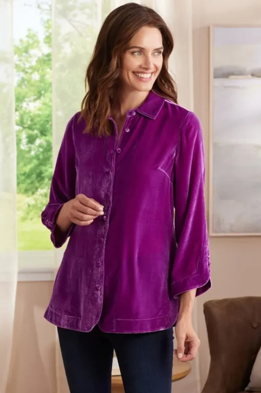 Soft Surroundings Icon Silk Velvet Poets Tunic Shirt- Tops