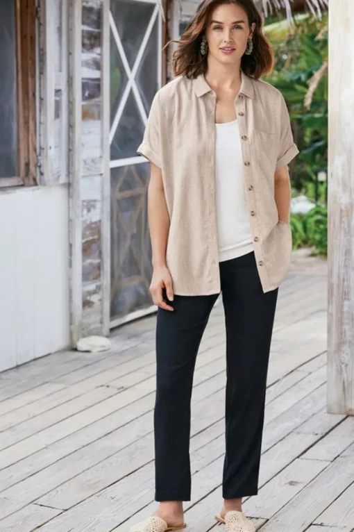 Soft Surroundings Isla Stretch Linen Slim Leg Pants- Pants