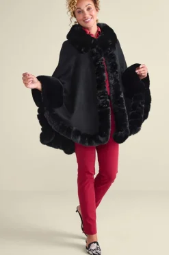 Soft Surroundings Mila Faux Fur Trim Cape- Scarves & Wraps