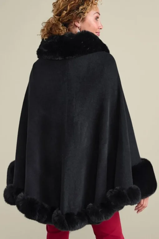 Soft Surroundings Mila Faux Fur Trim Cape- Scarves & Wraps