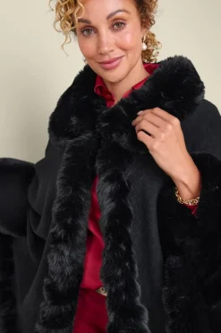 Soft Surroundings Mila Faux Fur Trim Cape- Scarves & Wraps