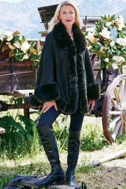 Soft Surroundings Mila Faux Fur Trim Cape- Scarves & Wraps