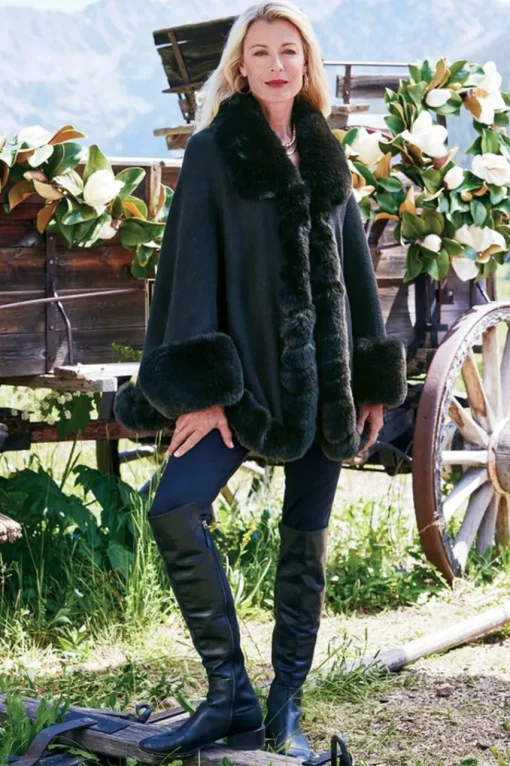 Soft Surroundings Mila Faux Fur Trim Cape- Scarves & Wraps