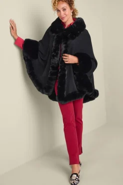 Soft Surroundings Mila Faux Fur Trim Cape- Scarves & Wraps