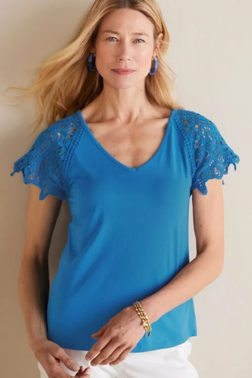 Soft Surroundings Nikita Lace Sleeve Tee- Tops