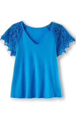 Soft Surroundings Nikita Lace Sleeve Tee- Tops